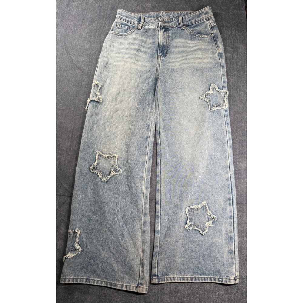 J for Justify Jeans Womens W31/L30 Blue Denim Star Patch 5-Pockets Wide Leg